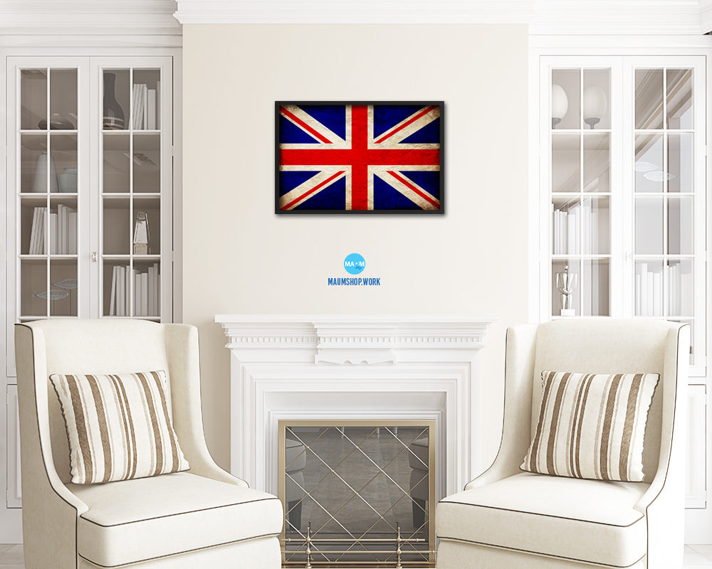 United Kingdom Country Vintage Flag Wood Framed Print Wall Art Decor Gifts