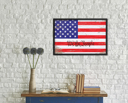 We the People Shabby Chic Military Flag Framed Print Decor Wall Art Gifts
