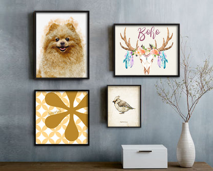 Pomeranian Spitz Dog Puppy Portrait Framed Print Pet Watercolor Wall Decor Art Gifts
