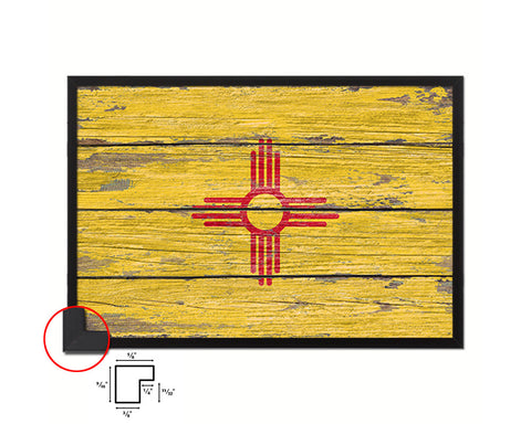New Mexico State Rustic Flag Wood Framed Paper Prints Wall Art Decor Gifts