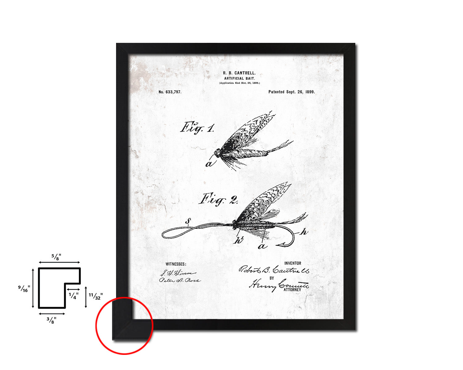 Artificial Bait Fishing Vintage Patent Artwork Black Frame Print Wall Art Decor Gifts