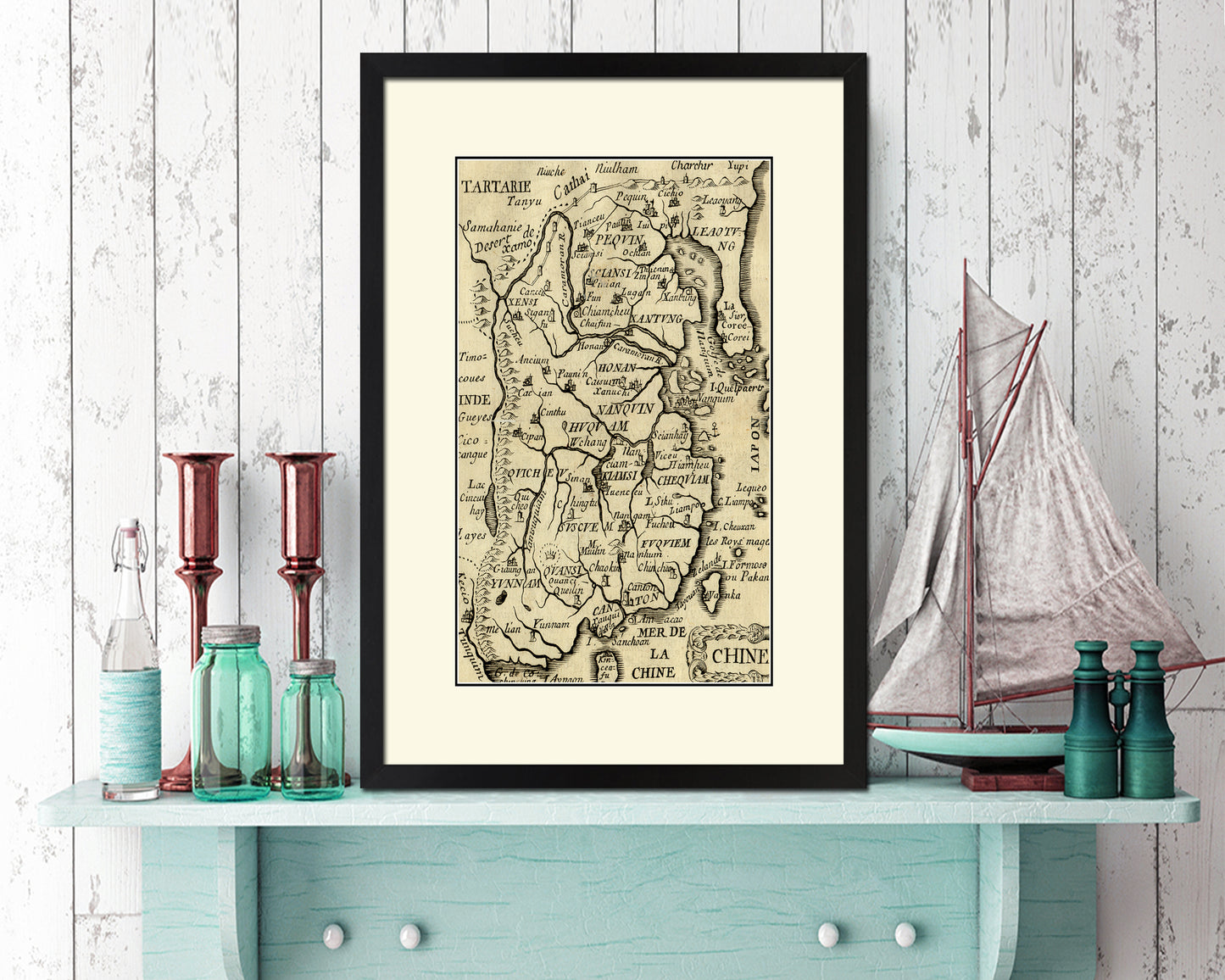 China Old Map Wood Framed Print Art Wall Decor Gifts