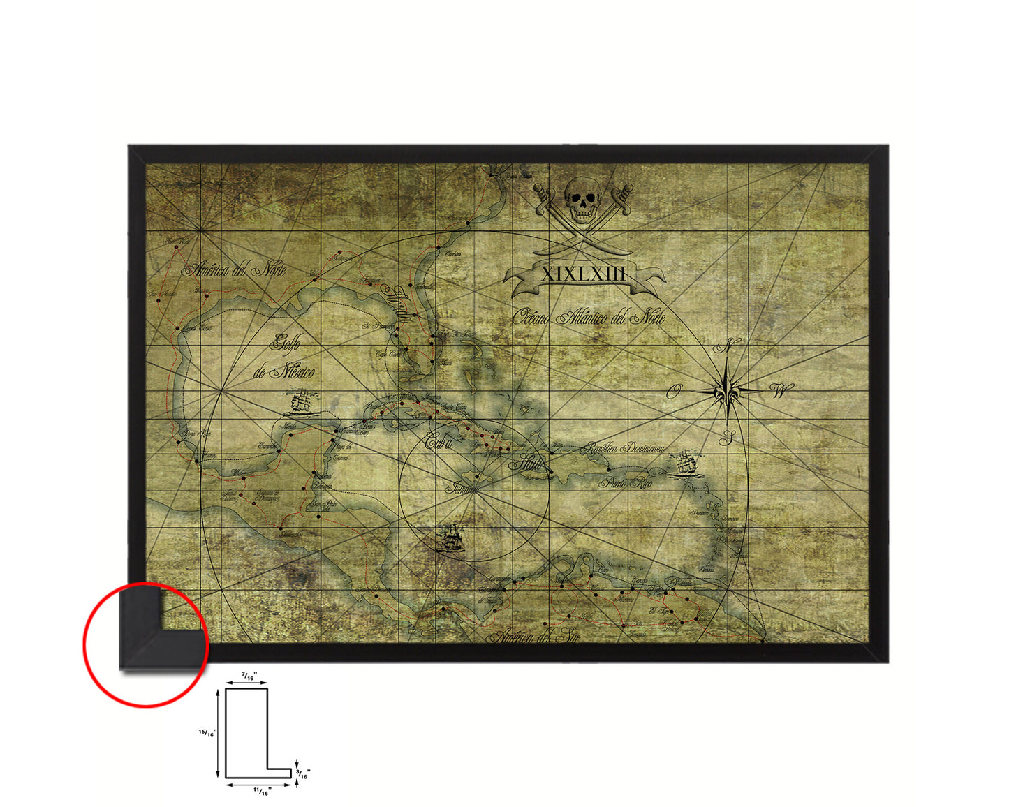 Caribbean Historical Map Framed Print Art Wall Decor Gifts