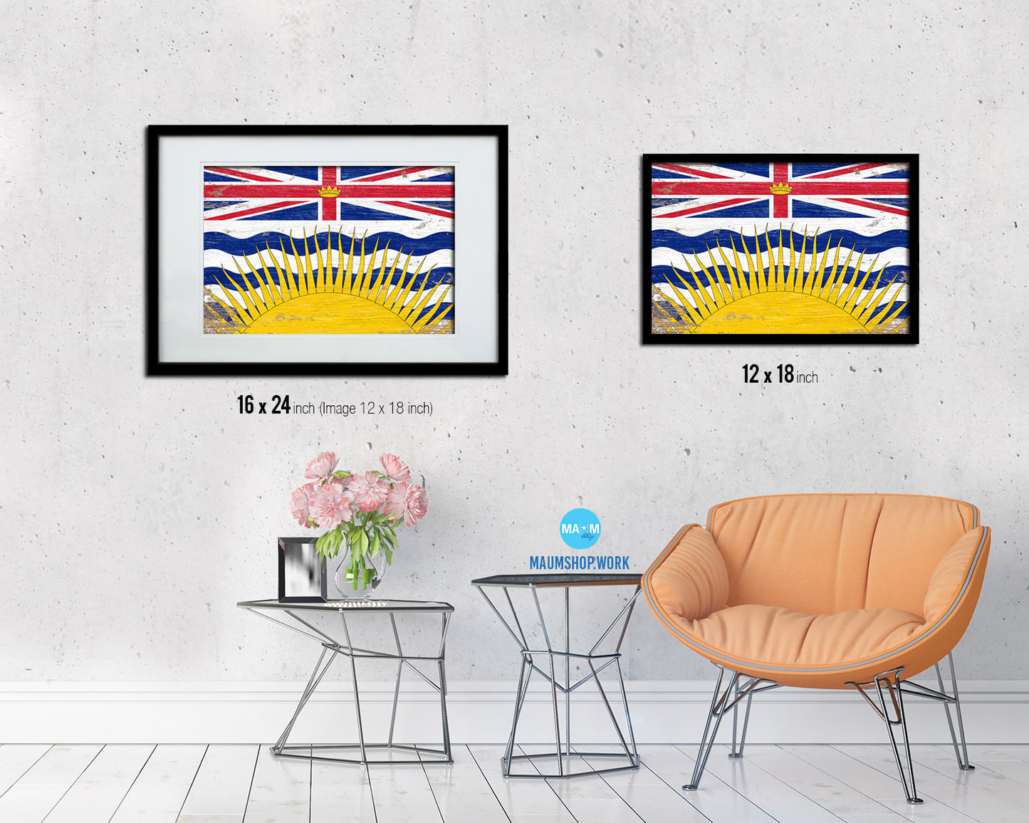 British Columbia Province City Canada Country Shabby Chic Flag Framed Prints Decor Wall Art Gifts