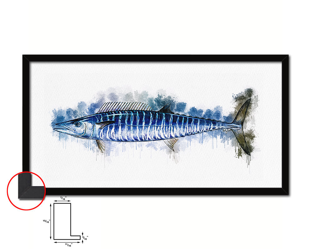 Wahoo Fish Art Wood Frame Modern Restaurant Sushi Wall Decor Gifts, 10" x 20"
