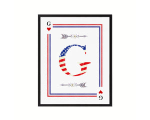 Letter G Custom Monogram Card Decks Heart American Flag Framed Print Wall Art Decor Gifts
