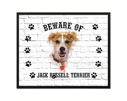 Beware of Jack Russell Terrier Sign Wood Framed Print Wall Art Decor Gifts