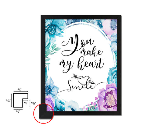 You make my heart smile Quote Boho Flower Framed Print Wall Decor Art