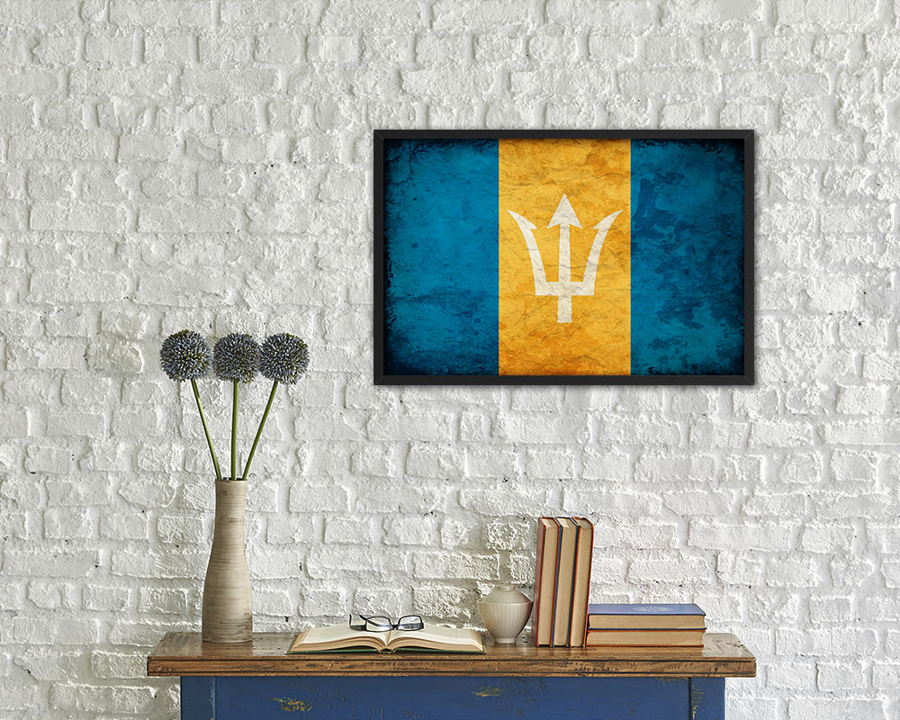 Barbados Country Vintage Flag Wood Framed Print Wall Art Decor Gifts