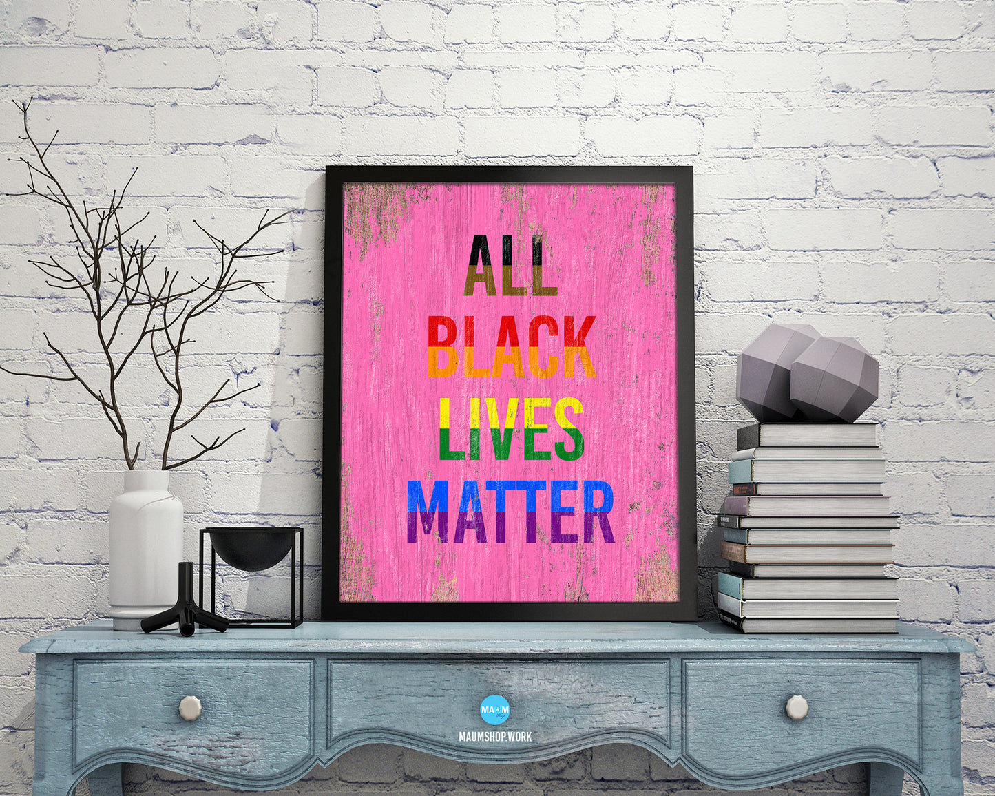 All Black Lives Matter Rainbow Pride Peace Right Justice Poster Wood Framed Wall Decor Gifts