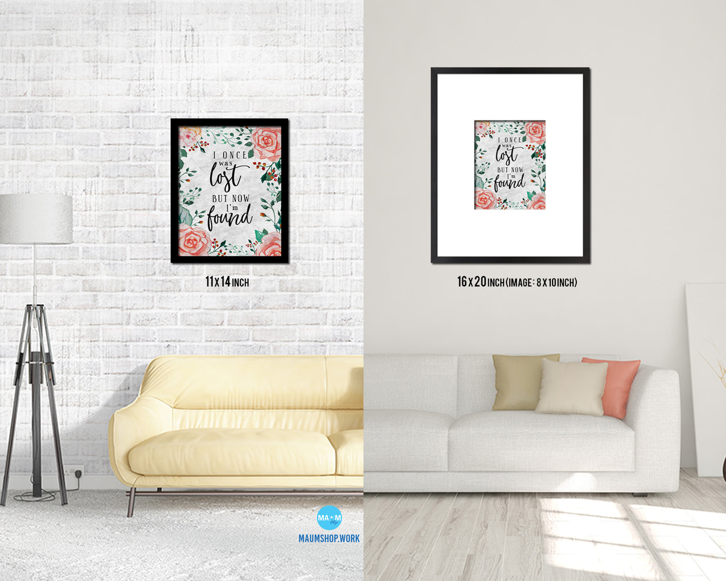 I once was lost but now I'm found Quote Framed Print Wall Art Decor Gifts