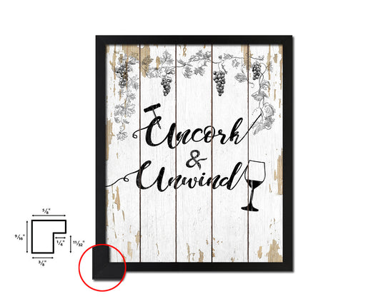 Uncork & Unwind Words Wood Framed Print Wall Decor Art Gifts