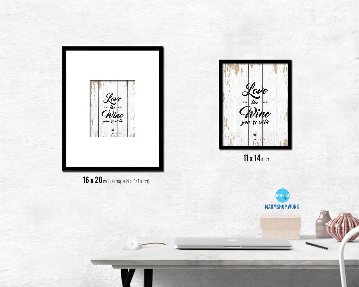 Love the wine you're with Words Wood Framed Print Wall Decor Art Gifts