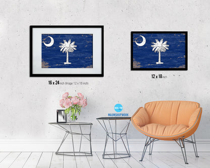 South Carolina State Shabby Chic Flag Wood Framed Paper Print  Wall Art Decor Gifts