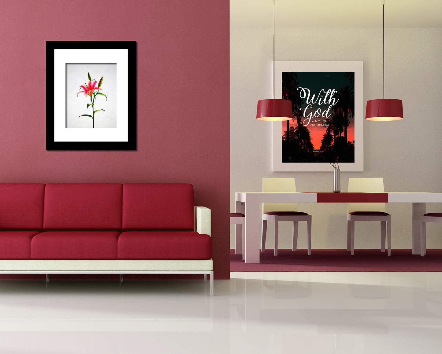 Pink Lily Sketch Plants Art Wood Framed Print Wall Decor Gifts
