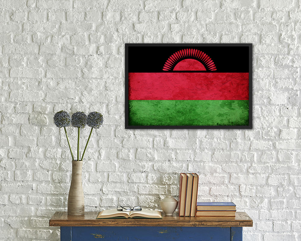 Malawi Country Vintage Flag Wood Framed Print Wall Art Decor Gifts