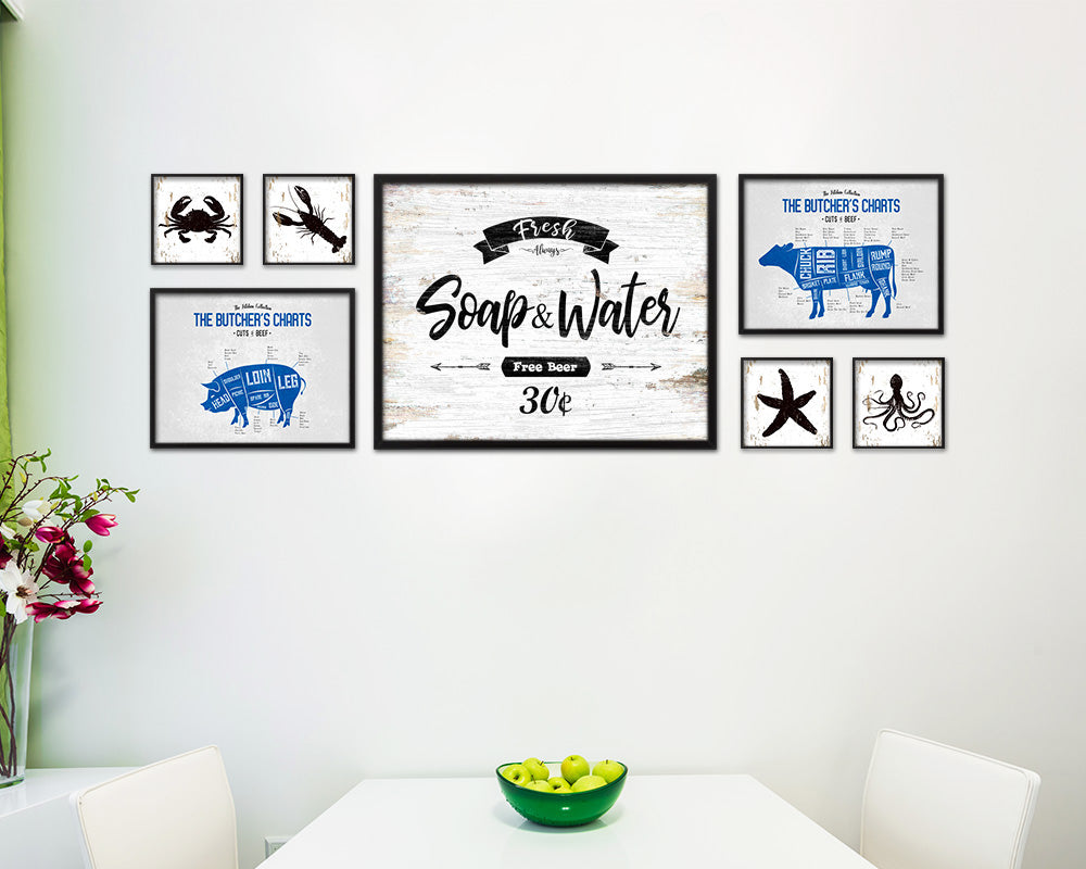 Fresh Soap & Water Vintage Sign Fine Art Paper Prints Wood Frame Wall Art Decor Gifts