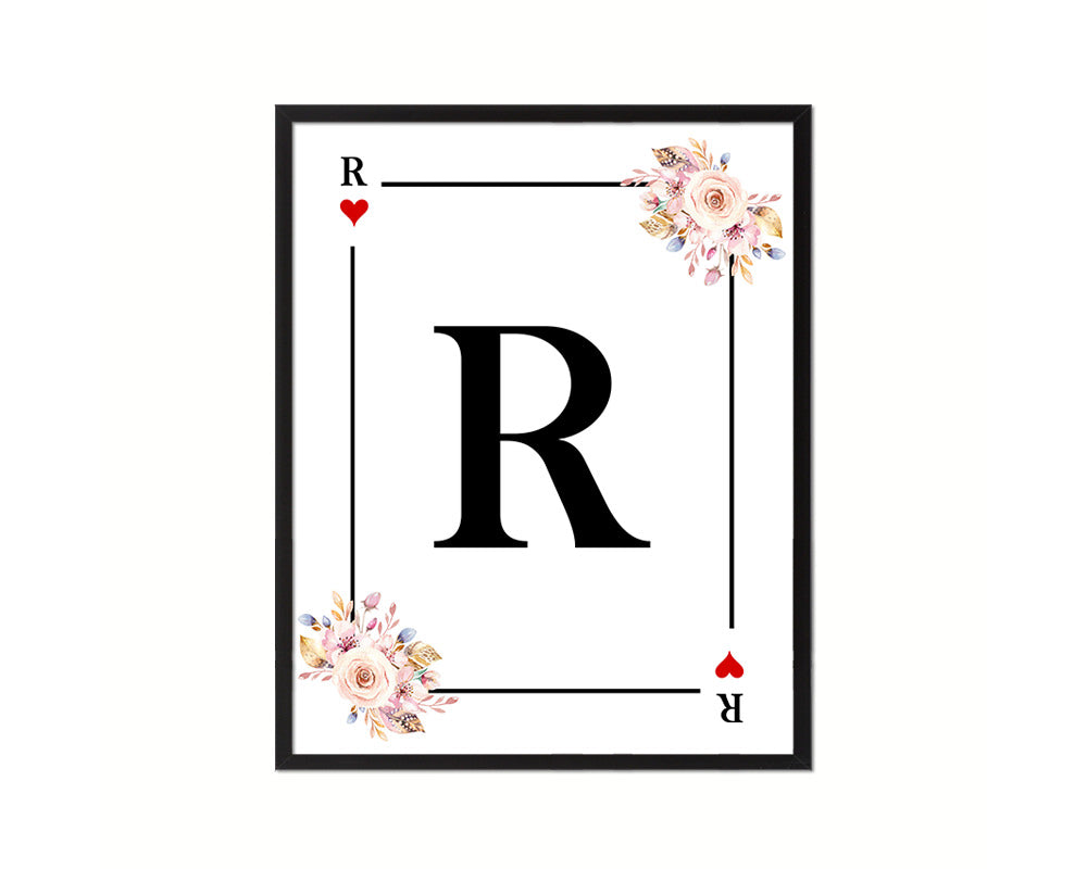 Letter R Personalized Boho Monogram Heart Playing Decks Framed Print Wall Art Decor Gifts