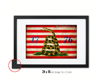 First Navy Jack Don't Tread On Me 1776 Tea Party Vintage Military Flag Framed Print Art