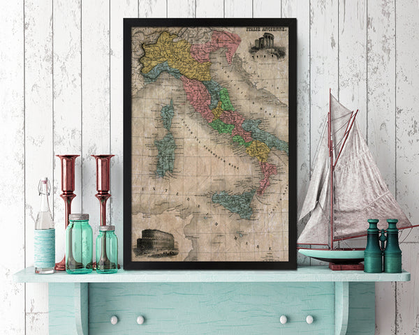 Italy Historical Map Wood Framed Print Art Wall Decor Gifts