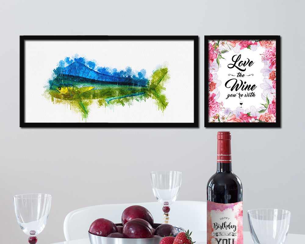 Dorado Fish Art Wood Frame Modern Restaurant Sushi Wall Decor Gifts, 10" x 20"