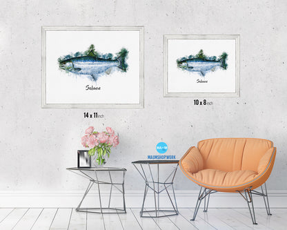 Salmon Fish Framed Prints Modern Restaurant Sushi Bar Watercolor Wall Art Decor