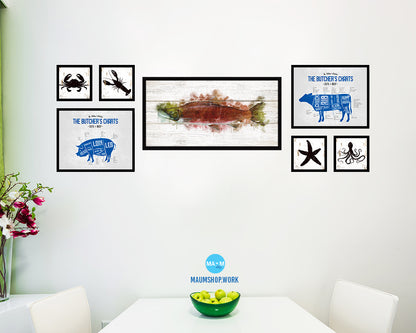 Sockeye Salmon Fish Art Wood Framed White Wash Restaurant Sushi Wall Decor Gifts, 10" x 20"