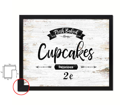 Fresh Baked Cupcakes Vintage Sign Fine Art Paper Prints Wood Frame Wall Art Decor Gifts