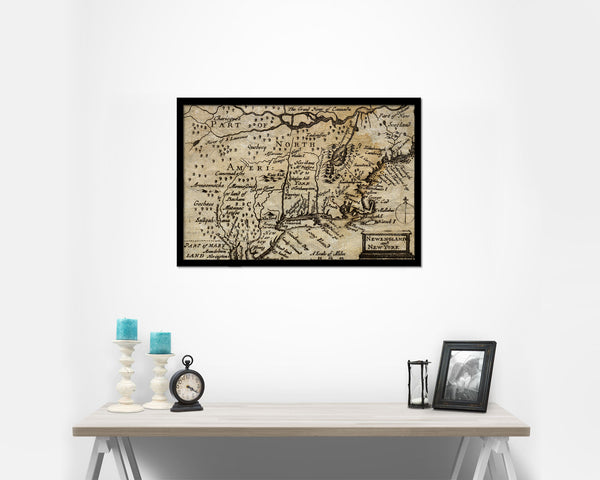 New England United States John Speed 1675 Historical Map Framed Print Art Wall Decor Gifts