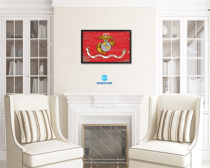 US Marine Corps Retired Shabby Chic Military Flag Framed Print Decor Wall Art Gifts