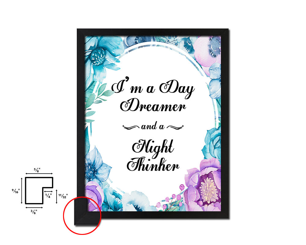 I'm a day dreamer and a night thinker Quote Boho Flower Framed Print Wall Decor Art
