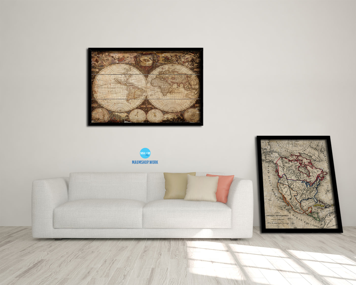 World Antique Map Framed Print Art Wall Decor Gifts