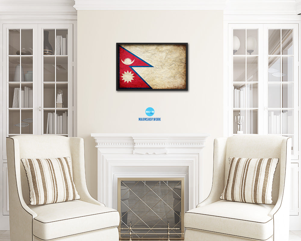 Nepal Country Vintage Flag Wood Framed Print Wall Art Decor Gifts