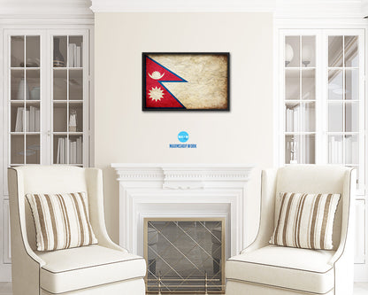 Nepal Country Vintage Flag Wood Framed Print Wall Art Decor Gifts
