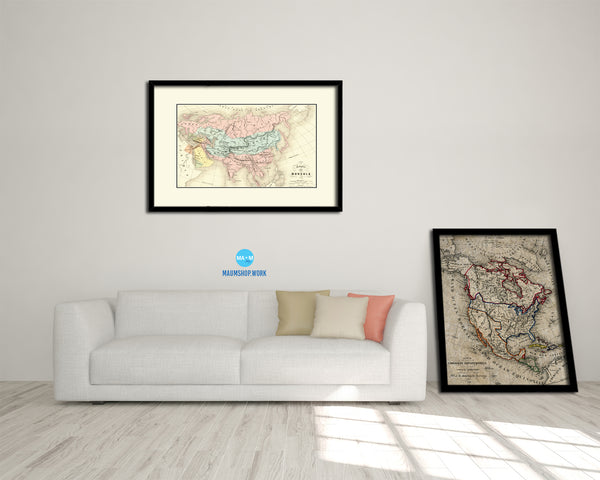 Mongolian Empire Asia Old Map Framed Print Art Wall Decor Gifts
