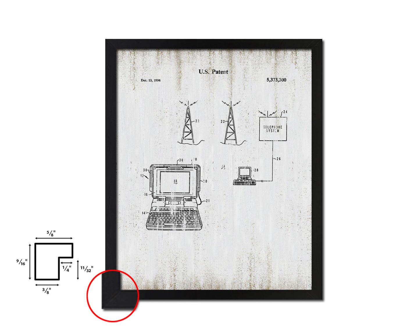 data terminal with external antenna Mobile Vintage Patent Artwork Black Frame Gifts