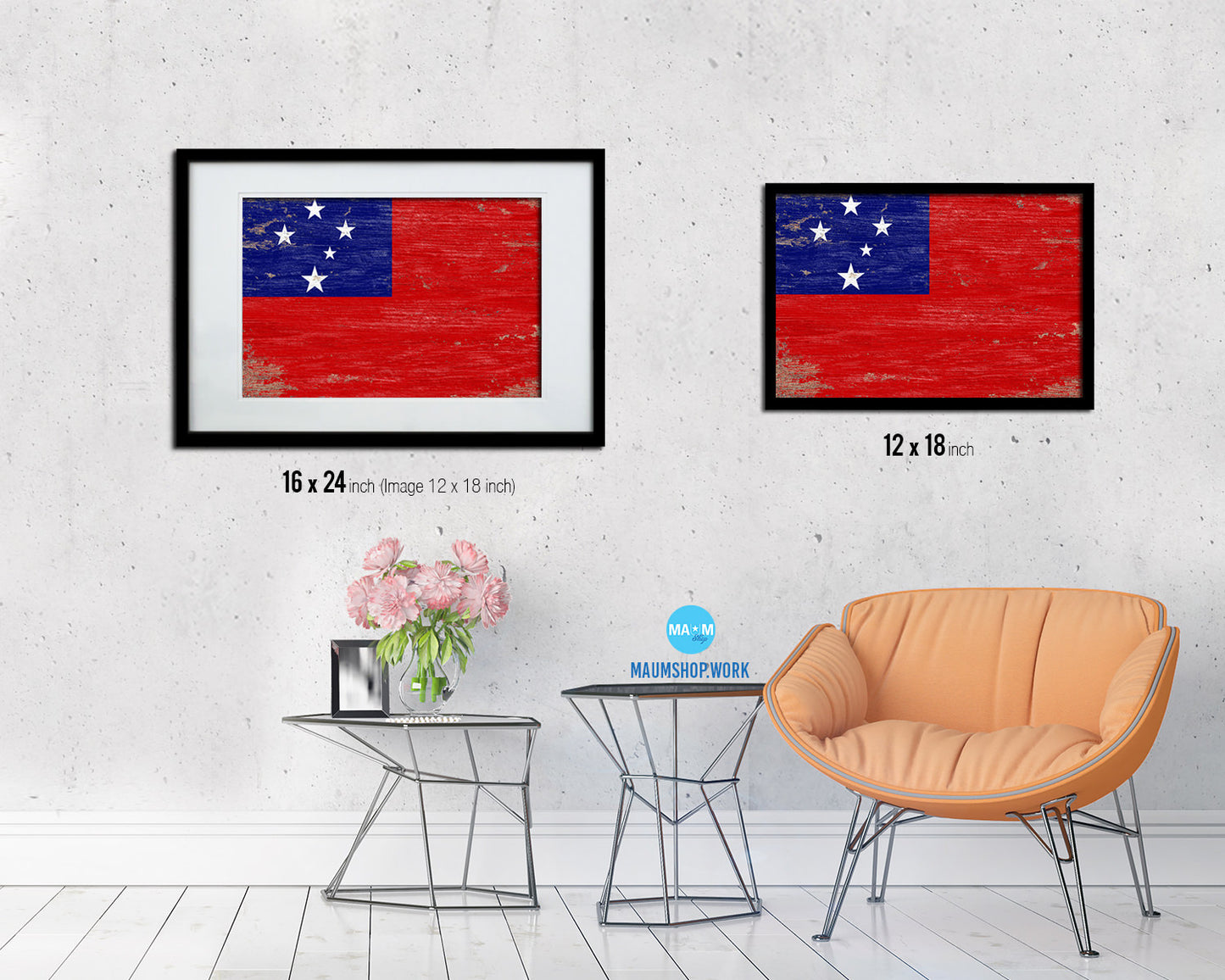 Western Samoa Shabby Chic Country Flag Wood Framed Print Wall Art Decor Gifts