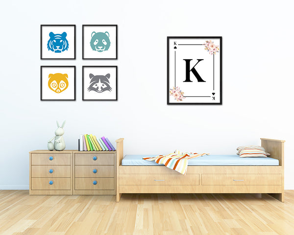 Letter K Personalized Boho Monogram Clover Card Decks Framed Print Wall Art Decor Gifts
