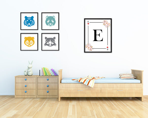 Letter E Personalized Boho Monogram Heart Playing Decks Framed Print Wall Art Decor Gifts