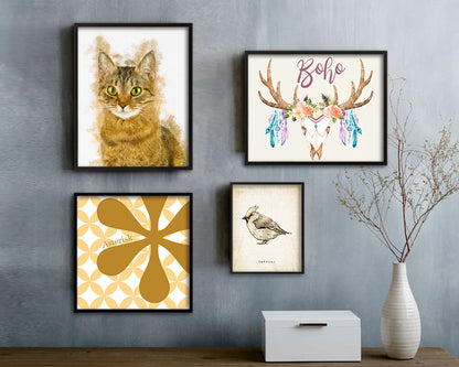 Red Little Cat Kitten Portrait Framed Print Pet Home Decor Custom Watercolor Wall Art Gifts