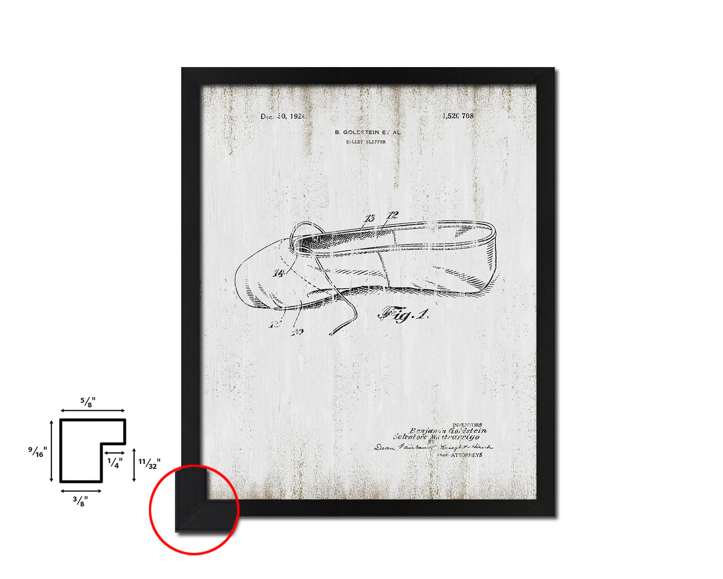 Ballet Slipper Dancer Vintage Patent Artwork Black Frame Print Wall Art Decor Gifts