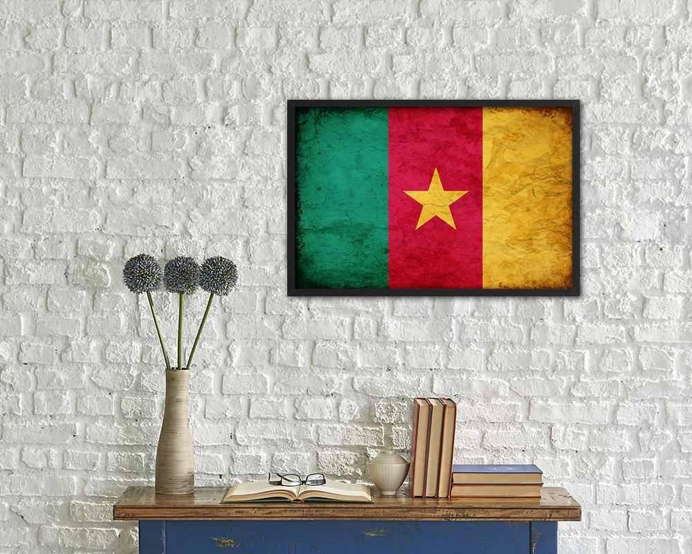 Cameroon Country Vintage Flag Wood Framed Print Wall Art Decor Gifts