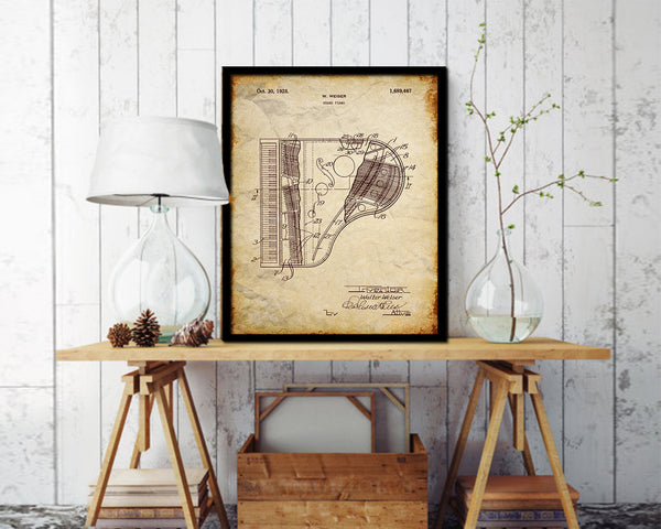 Grand Piano Music Vintage Patent Artwork Walnut Frame Gifts