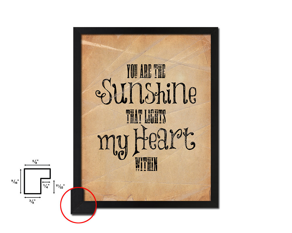 You are the sunshine that lights my heart Quote Paper Artwork Framed Print Wall Decor Art