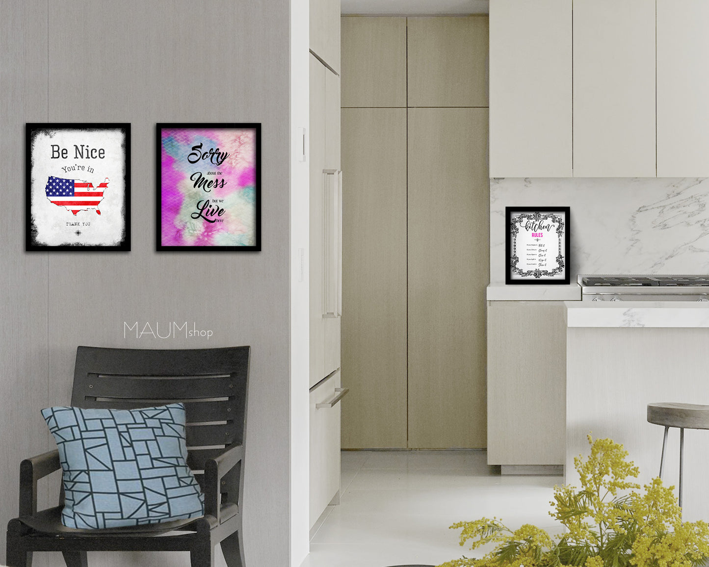 Sorry about the mess but we live here Quote Framed Print Wall Decor Art Gifts