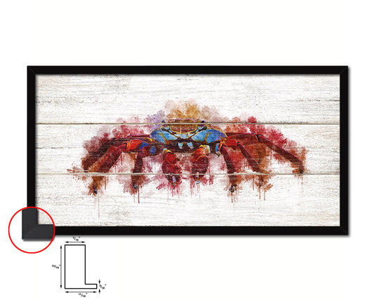 Crab Fish Art Wood Framed White Wash Restaurant Sushi Wall Decor Gifts, 10" x 20"