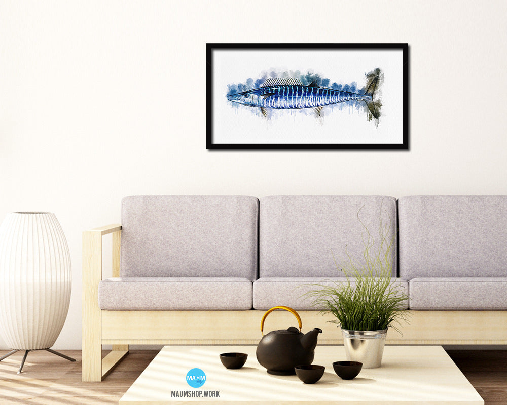Wahoo Fish Art Wood Frame Modern Restaurant Sushi Wall Decor Gifts, 10" x 20"