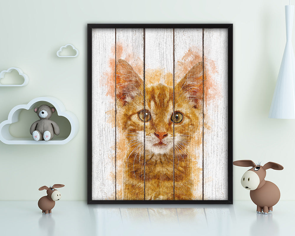 Red Little Cat Kitten Portrait Framed Print Pet Home Decor Custom Watercolor Wall Art Gifts