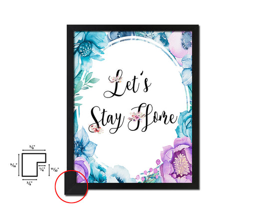 Let's Stay Home Quote Boho Flower Framed Print Wall Decor Art