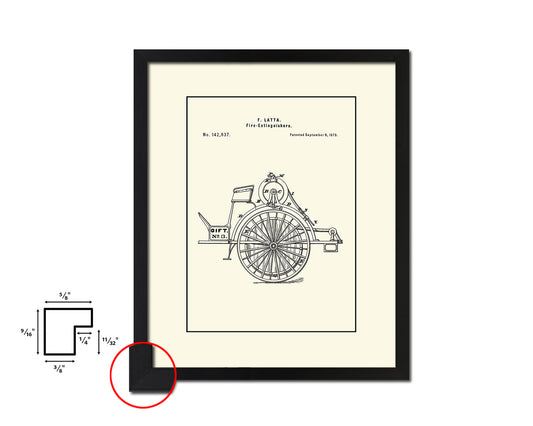 Fire Extinguishers Firefighter Vintage Patent Artwork Black Frame Print Gifts